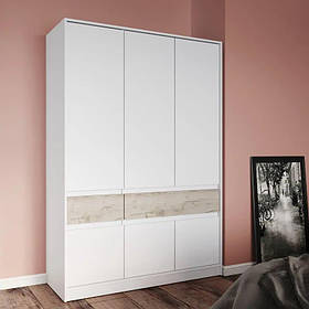 Шафа розпашна для одягу з висувними шухлядами (полиці - штанга) Эверест Стайл-1400 140х53х203 см Німфея Альба (білий)/Дуб крафт
