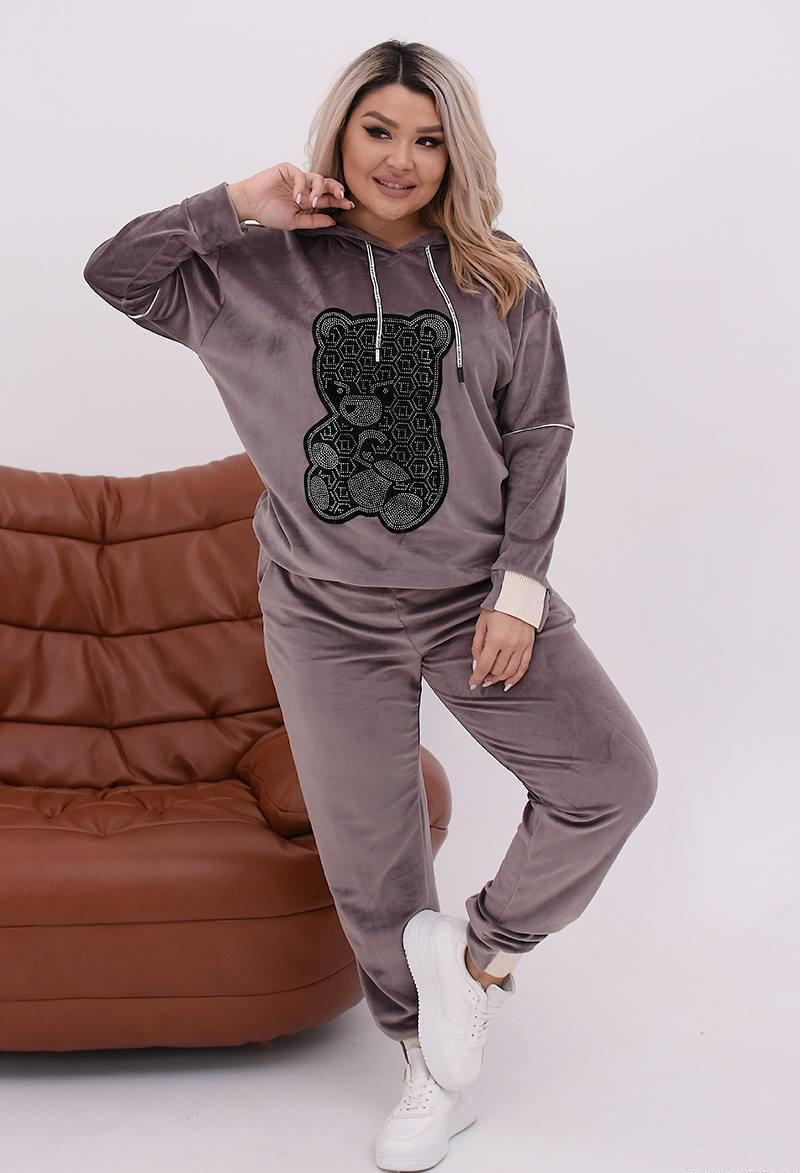 Костюм жіночий спортивний з велюру кофта з нашивкою і штани рр.50-52,54-56,58-60, фото 1