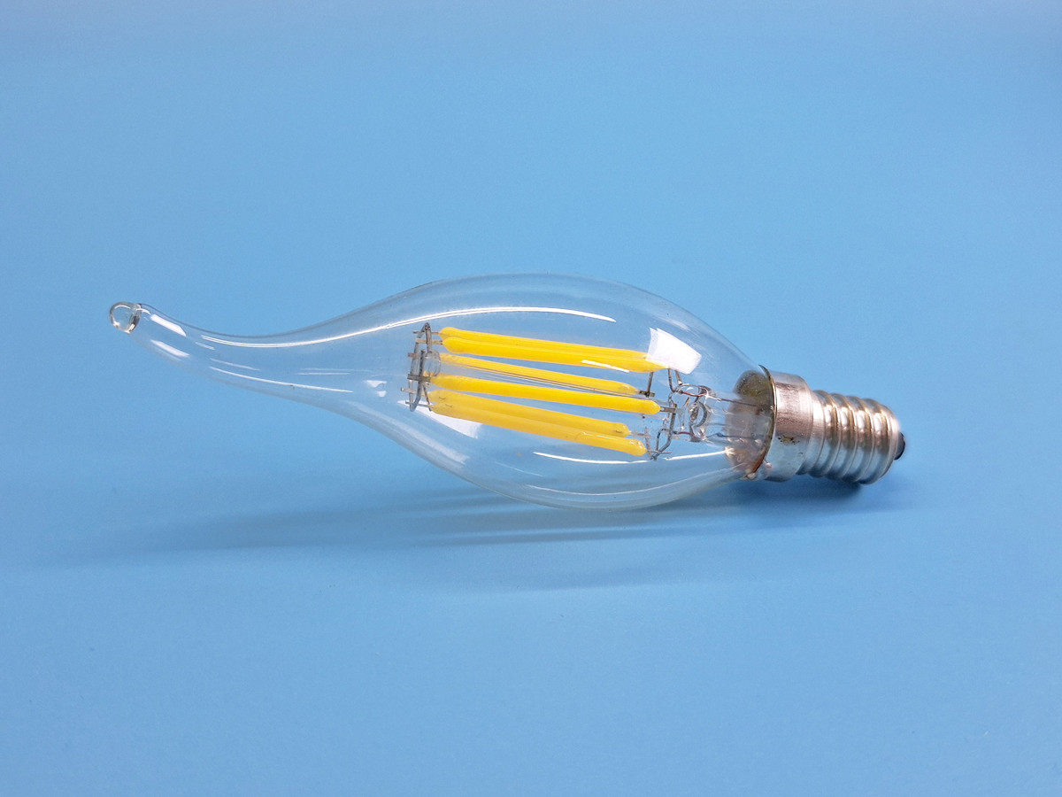 LED лампа Квант FILAMENT С35 E14 220V 6W 4100К нейтральне світло, свічка на вітрі, фото 1