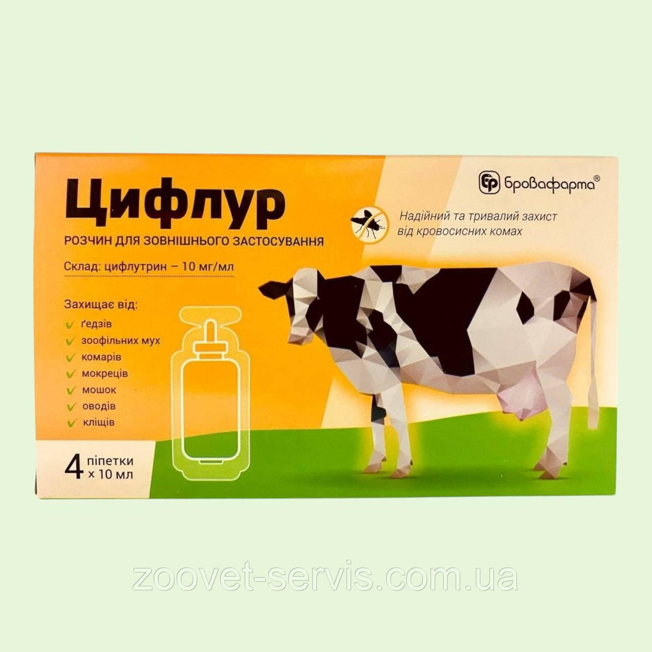 Цифлур 10мл інсекто-акарицидний препарат для корів і собак від мух, мошок, комарів, мокреців, ґедзів (Ціна за 1 шт)