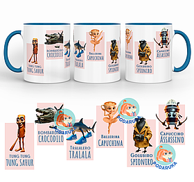 Чашка 330 мл з блакитною ручкою Italian brainrot