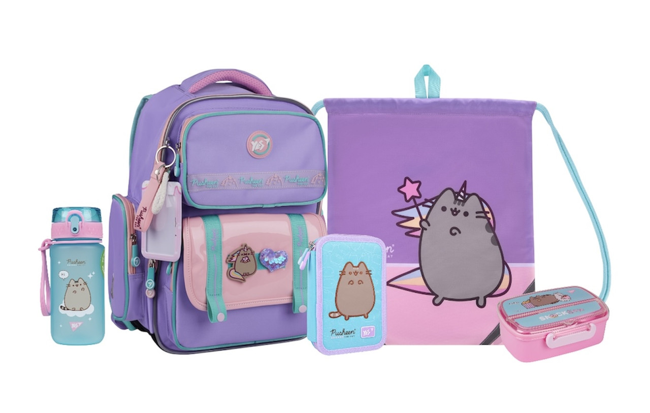 Шкільний набір YES S-101 Pusheen the Star (рюкзак, пенал, сумка, ланчбокс, пляшка) 130-145 см, фото 1