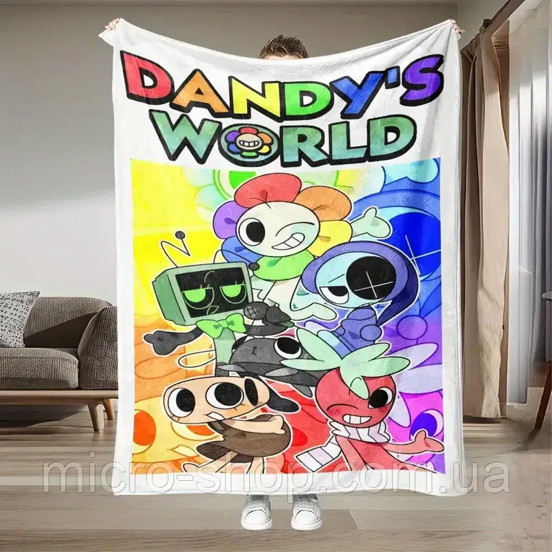 Плюшевий плед ковдра покривало Світ Денді Dandy's World Roblox, фото 1