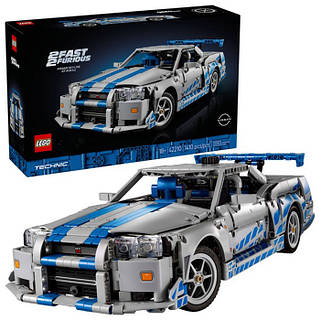 Конструктор Technic Двойной форсаж Автомобиль Nissan Skyline GT-R (R34) LEGO 42210, 1410 деталей, Vse-detyam