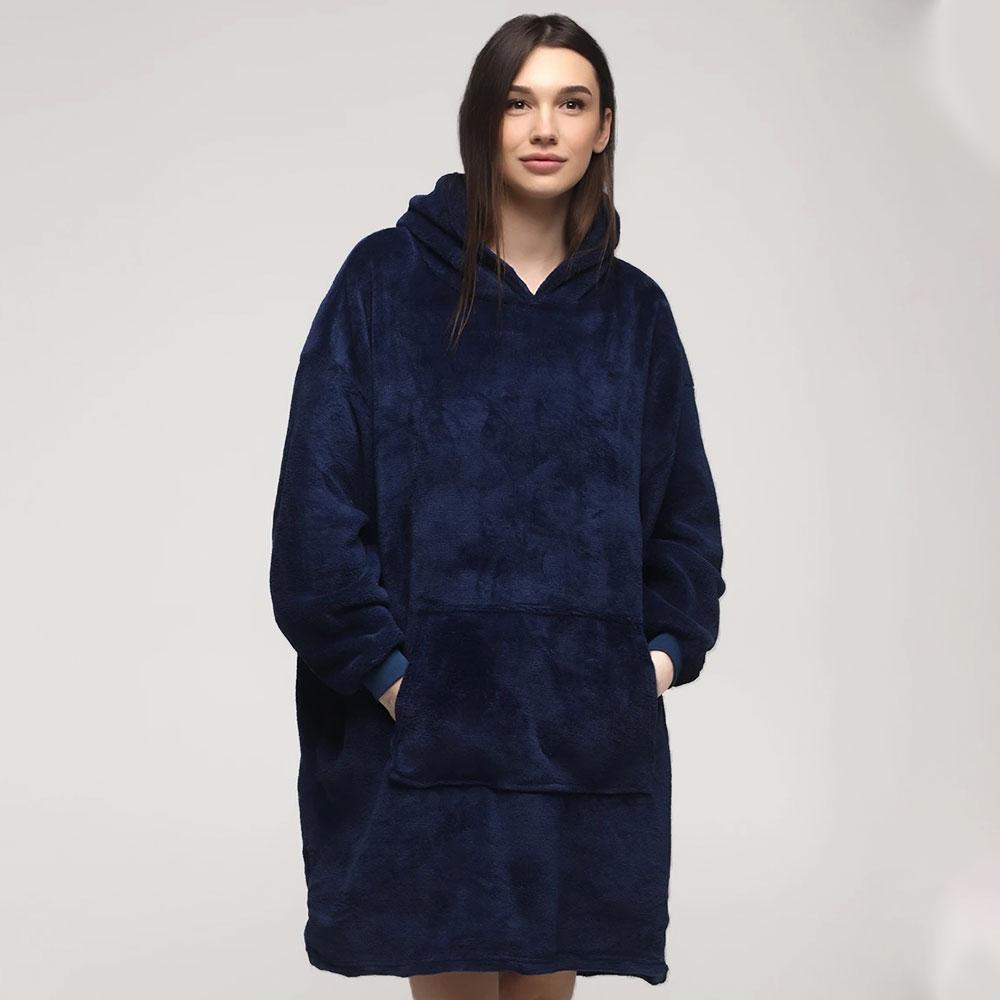Плед толстовка з капюшоном (100х80см) HUGGLE HOODIE, Синій / Плед-худі / Оверсайз толстовка плед з капюшоном, фото 1