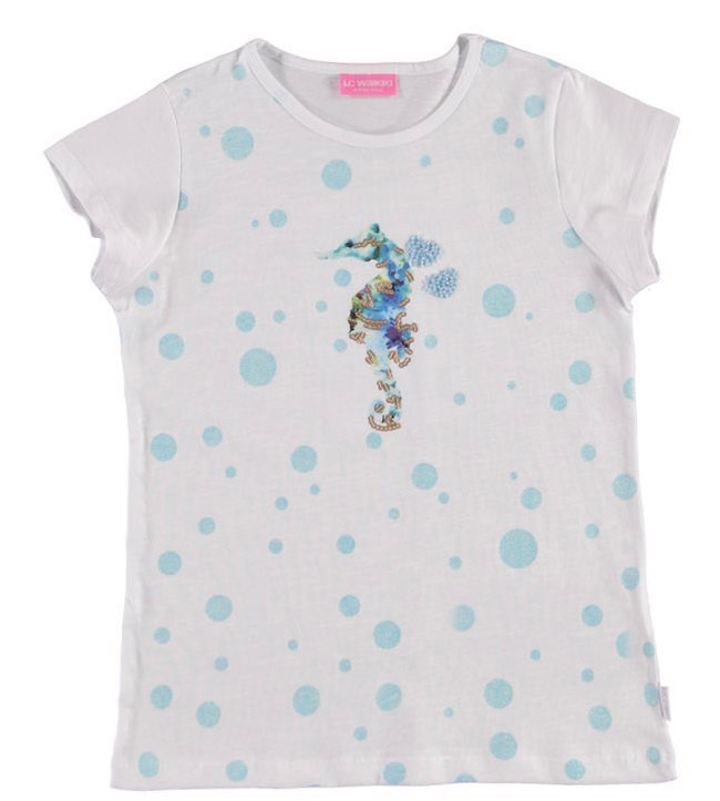 Футболка для дівчинки LC Waikiki білого кольору з морським ковзаном на грудях