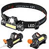 Налобний LED ліхтар 2в1 BL-8101 XPE+COB, з USB / Потужний акумуляторний ліхтарик на голову з магнітом, фото 6