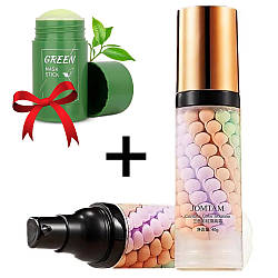 База під макіяж 3в1 Jomtam, 40мл + Подарунок Очищувальна маска-стік / Триколірна матуюча основа під макіяж