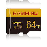 Карта памʼяті microSD Rammind 64GB U3 C10 з адаптером SD, швидкісна TF карта для телефону, відео, фото