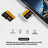 Карта памʼяті microSD Rammind 64GB U3 C10 з адаптером SD, швидкісна TF карта для телефону, відео, фото, фото 2