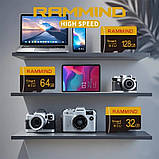 Карта памʼяті microSD Rammind 64GB U3 C10 з адаптером SD, швидкісна TF карта для телефону, відео, фото, фото 5