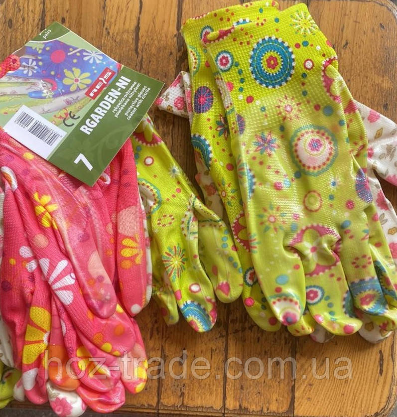 Рукавички господарські садові нейлонові силікон жіночі квітка — 12 пар, фото 1