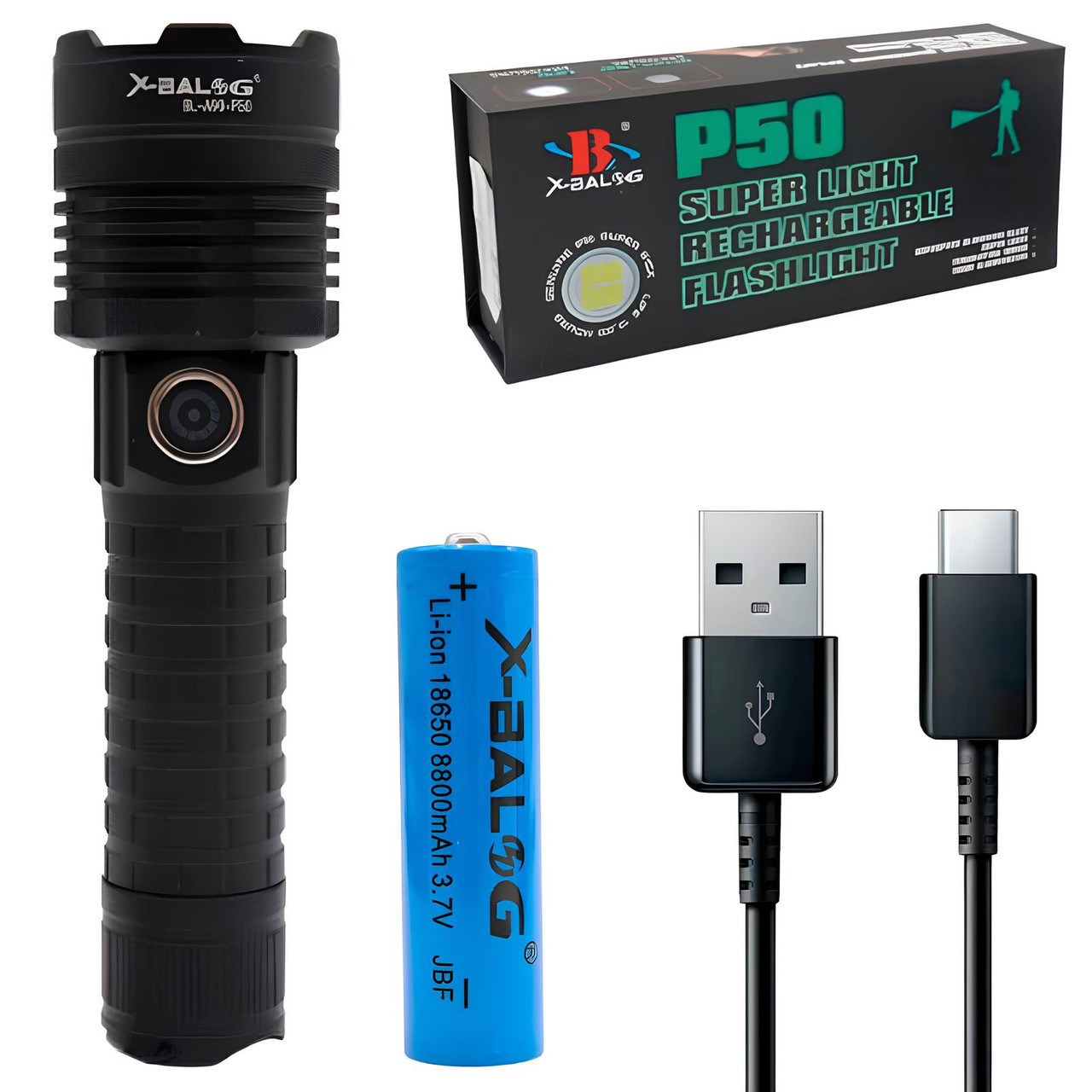 Ручний ліхтар з фокусуванням (5 режимів), від USB, BL-A90-P50 / Кишеньковий ліхтарик / Тактичний ліхтарик, фото 1