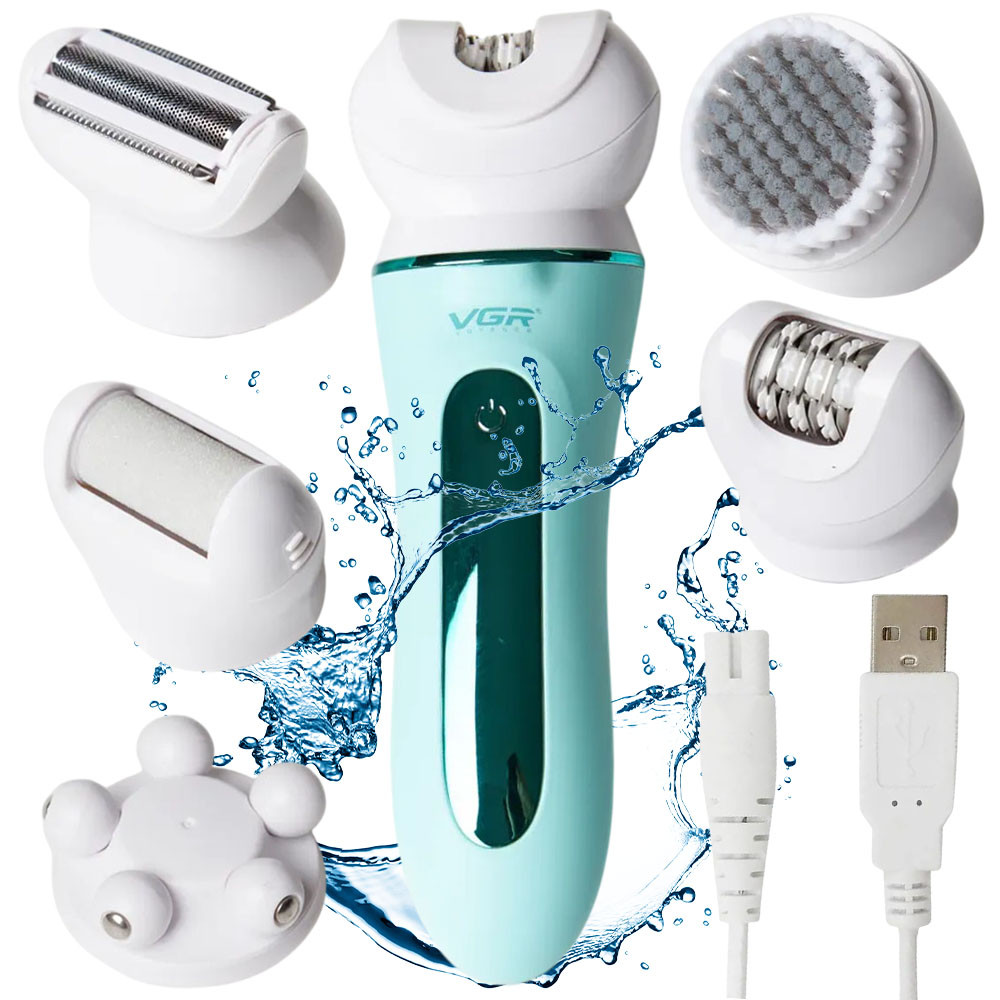 Акумуляторний епілятор для тіла з базою + 5 насадок, V-751 / Тример жіночий / Бездротовий епілятор для ніг, фото 1