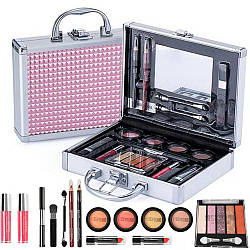 Набір косметики для макіяжу в кейсі 22 предметів, 20,5х16,9х5,3см, Рожевий / Косметичний набір для макіяжу