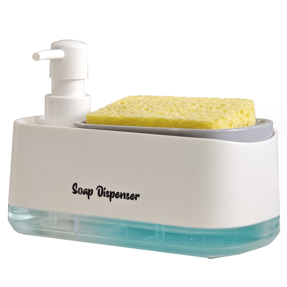 Дозатор для мийного засобу з підставкою для губки 2 в 1 / Кухонний органайзер для раковини з диспенсером, фото 1