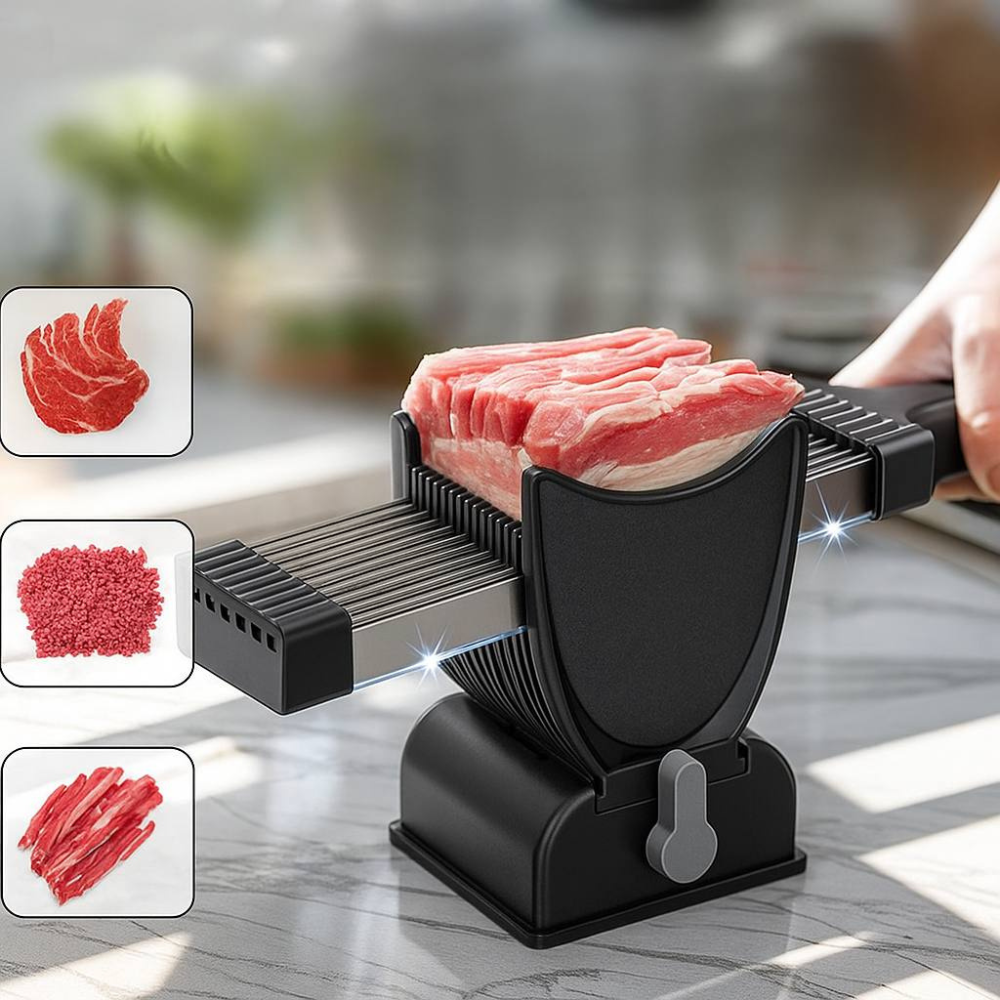 Слайсер-м'ясорубка для нарізки м'яса з підставкою, 2 ножі, 33×5,5 см, VEN-1043 / Універсальний ручний слайсер, фото 1