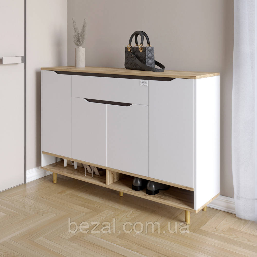 Комод у передпокій з полицею для взуття LION Салліван Тумба-2 Німфея альба/Дуб Аппалачі (LION-041007), фото 1