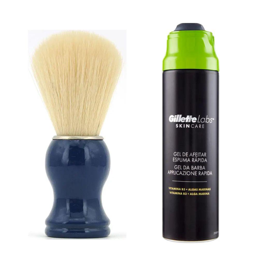 Помазок для гоління з дерева SHIMA з ворсом борсука Синій + гель для гоління Gillette Labs Gel 198 мл, фото 1