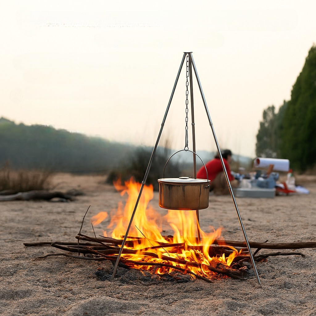 Тринога для казана розбірна 80 см з регульованим ланцюгом і чохлом, для кемпінгу, пікніка, багаття, фото 1