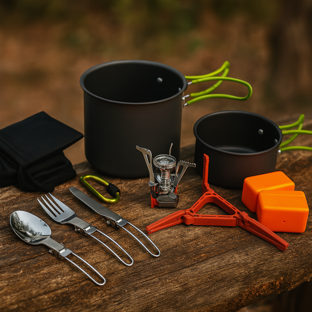 Набір похідного посуду з газовим пальником для 2–3 осіб CAMPSOR, анодований алюміній, компактний, фото 1