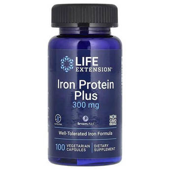 Life Extension Iron Protein Plus 300 mg 100 рослинних капсул