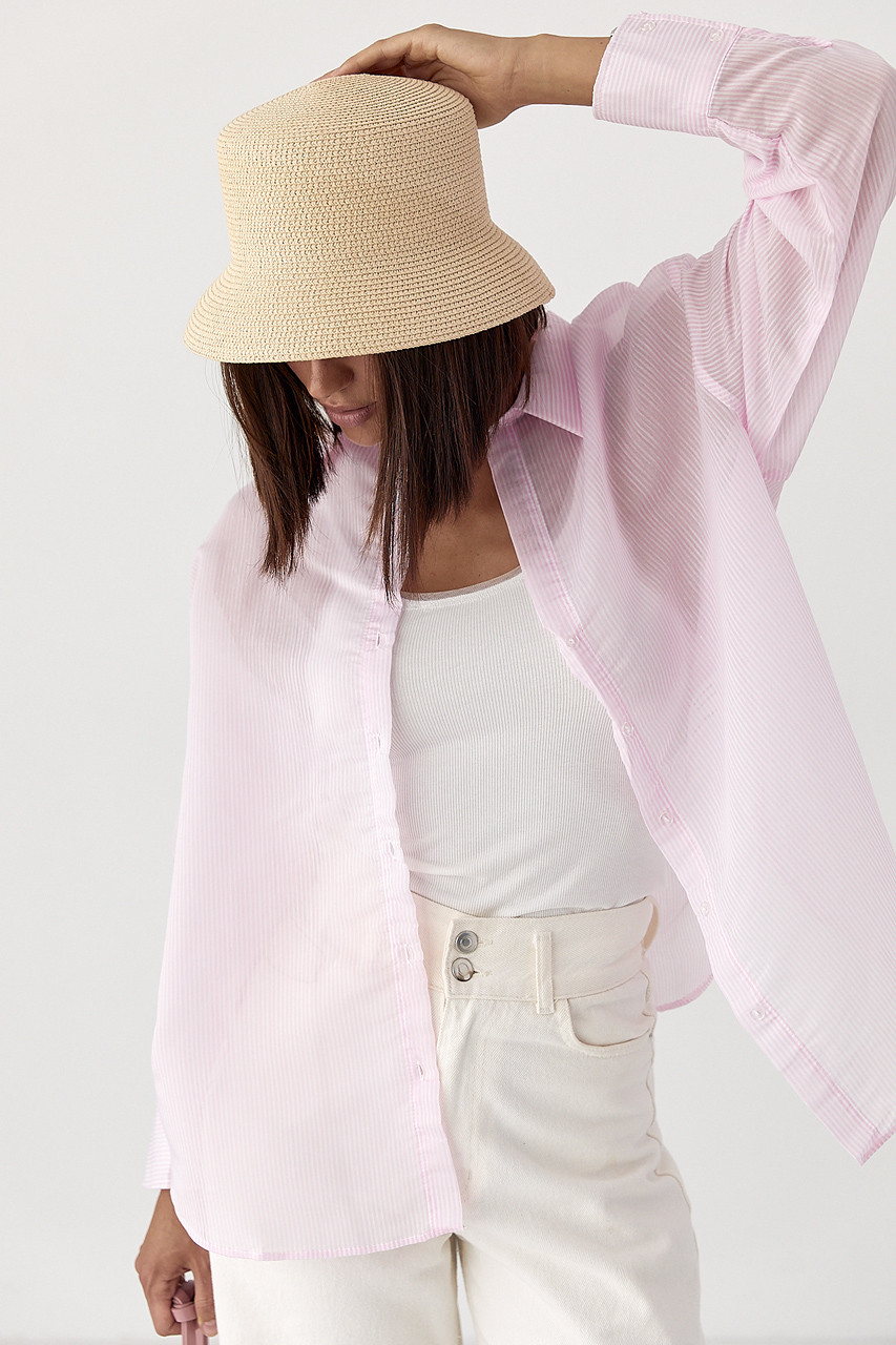 Напівпрозора сорочка в дрібну смужку - рожевий цвет, M (є розміри) S, Нове, фото 1