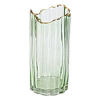 Декоративна ваза із зеленого скла із золотим обідком 24,5 см HP-1715