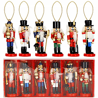 Дерев'яні підвіски "Лускунчик" на ялинку новорічні іграшки прикраси Springos (6 шт)