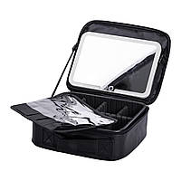 Органайзер косметичка з еко шкіри з дзеркалом та підсвічуванням 26×22×9 см HP-10-2AB