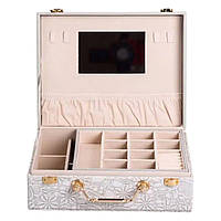 Скринька для прикрас з еко шкіри 2 яруси із дзеркалом органайзер для ювелірних виробів HP-5-15G