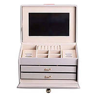 Скринька для прикрас з еко шкіри 3 яруси з дзеркалом органайзер для ювелірних виробів HP-5-17G