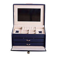 Скринька для прикрас з еко шкіри 3 яруси з дзеркалом органайзер для ювелірних виробів HP-5-17BL