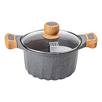 Алюмінієва каструля об'ємом 3 літри з кришкою Ø 20 см. Мармур з антипригарним покриттям MGC сірий HP-4-432G