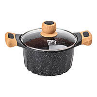 Алюмінієва каструля об'ємом 3 літри з кришкою Ø 20 см. Мармур з антипригарним покриттям MGC чорний HP-4-432B