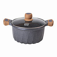 Алюмінієва каструля об'ємом 5 літрів з кришкою Ø 24 см з мармуровим антипригарним покриттям MGC сіра HP-4-433G