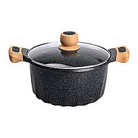 Алюмінієва каструля об'ємом 5 літрів з кришкою Ø 24 см з мармуровим антипригарним покриттям MGC чорна HP-4-433B