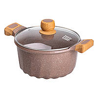 Алюмінієва каструля об'ємом 5 літрів з кришкою Ø 24 см, мармурове антипригарне покриття, кавовий MGC HP-4-433CO