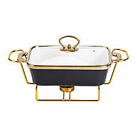 Марміт порцелянаовий із скляною кришкою 31х16х15.5 см на металевій підставці 1 л Чорний HTJ-1001