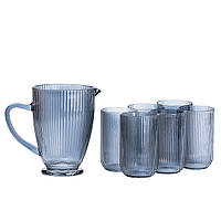 Набір скляний глечик і 6 склянок сірий HP542