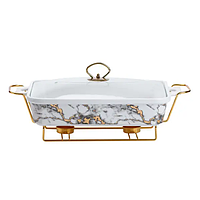 Настільна мармітниця 2 літра марміт прямокутний порцелянаовий 40х23х11 см для других страв Мармур HP1033