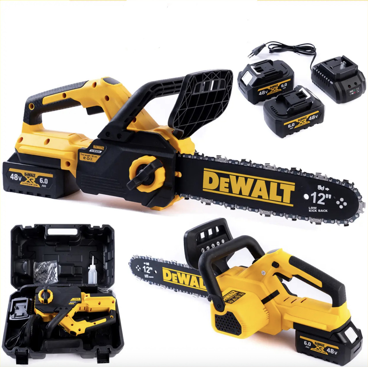 Акумуляторна ланцюгова безщіткова пила DeWalt DCM565N (48V,6 Ah) АКБ пила Девольт для дачі шина 30 см, фото 1