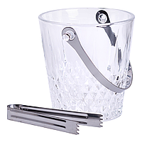 Відерце для льоду скляне 1 л з металевими щипцями відро під лід HP-19-21GLASS