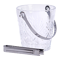 Відерце для льоду скляне 1 л з металевими щипцями HP-19-22GLASS
