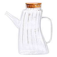 Скляна пляшка для олії 1 л HP-34-3 з ручкою та бамбуковою кришкою HP-34-3