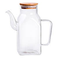 Скляна пляшка для олії 750 мл з ручкою та бамбуковою кришкою HP-34-4