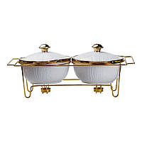 Марміт порцелянаовий на 2 секції по 1.5 л на металевій підставці 51×23×18 см HP1040