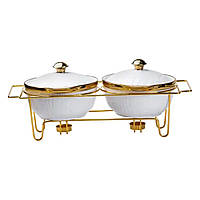 Марміт порцелянаовий на 2 секції по 1 л на металевій підставці HP1039