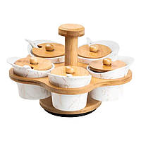 Набір для сипучих продуктів 5 банок по 120 на бамбуковій підставці білий HP1225