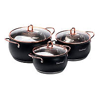 Набір каструль із нержавіючої сталі 2,6 л - 3,6 л - 6,1 л зі скляними кришками HP33525B